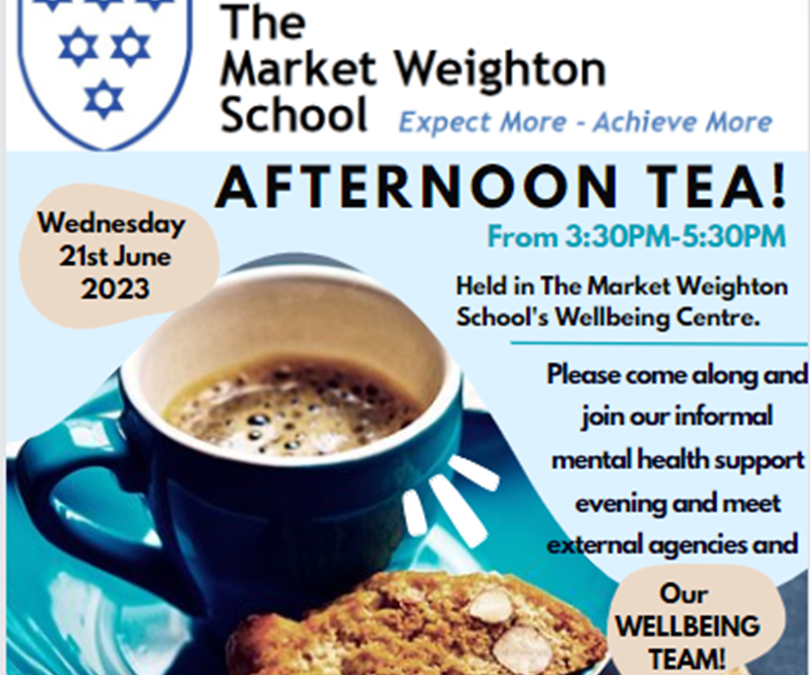 Afternoon Tea Invitation Wednesday 21 June 3.30pm to 5.30pm